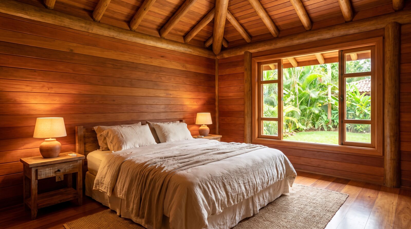 Quarto em madeira com luz natural