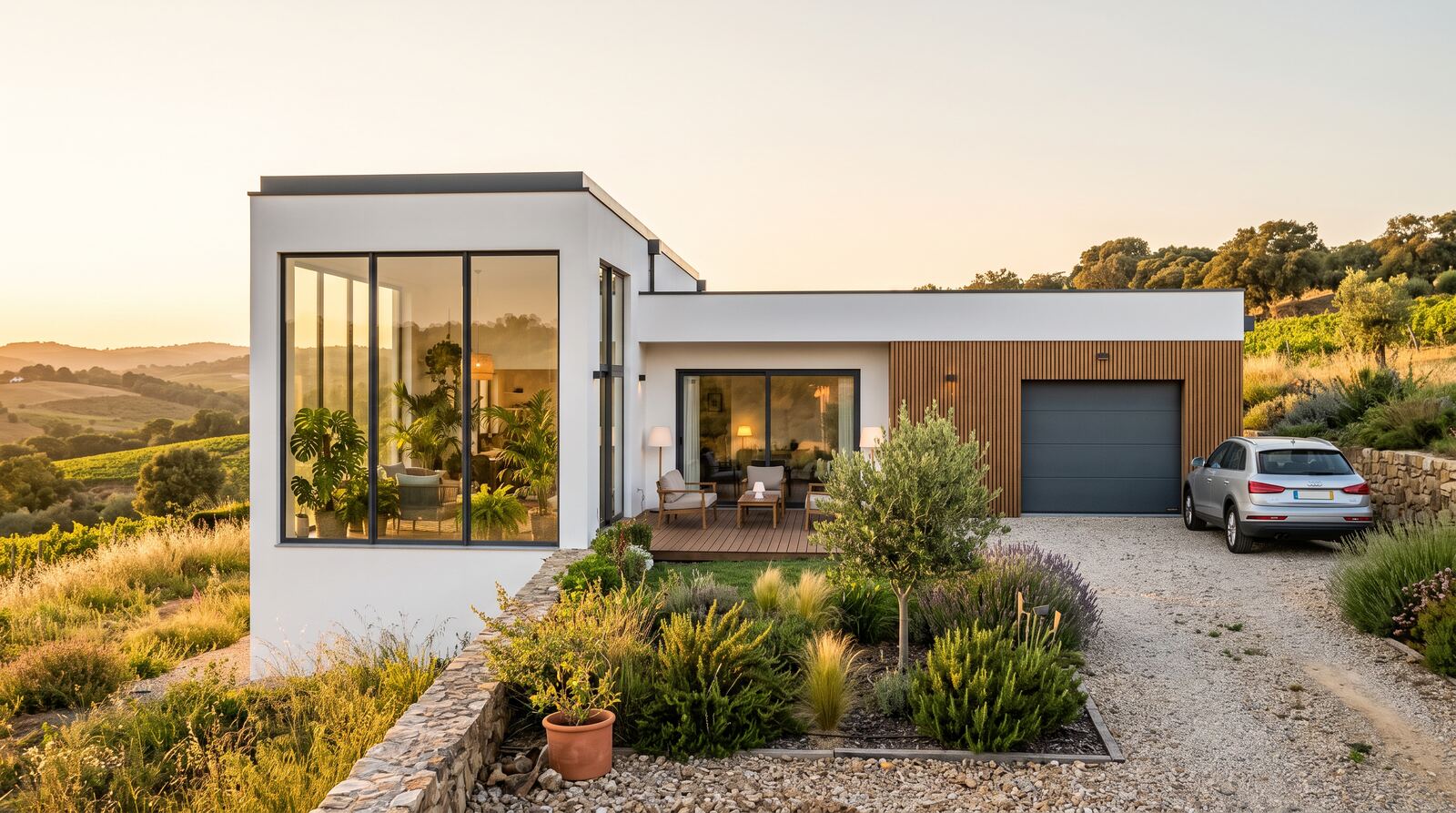 Modelo Abrantes — casa modular LSF branco e antracite