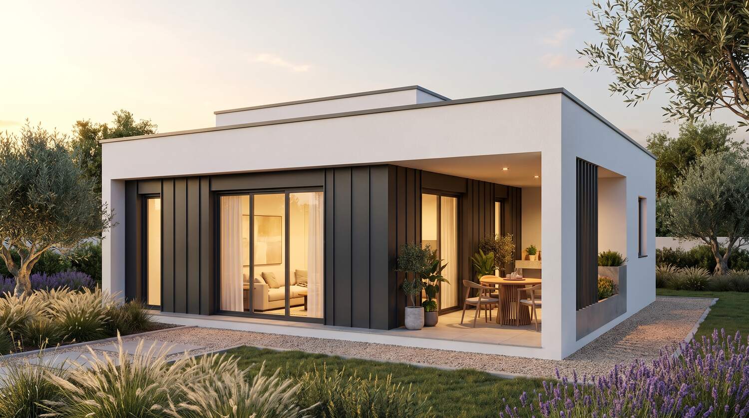 Modelo Arruda — casa modular LSF branco e antracite