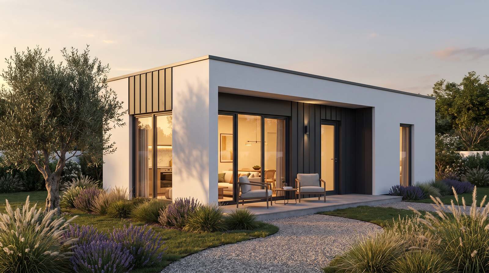 Modelo Caldas — casa modular LSF branco e antracite