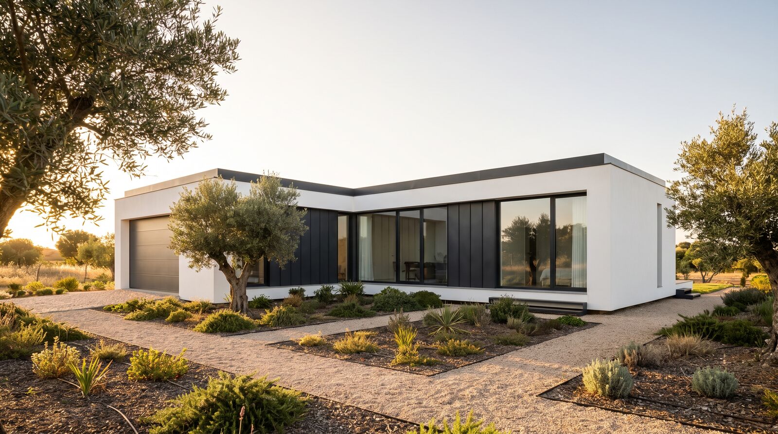 Modelo Évora — casa modular LSF branco e antracite