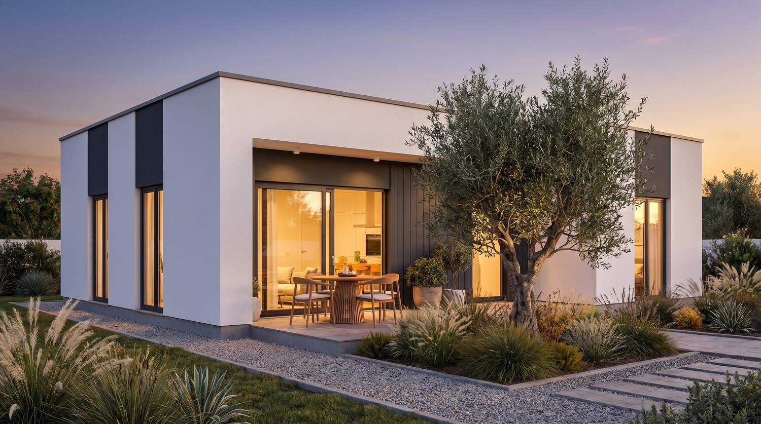 Modelo Fátima — casa modular LSF branco e antracite