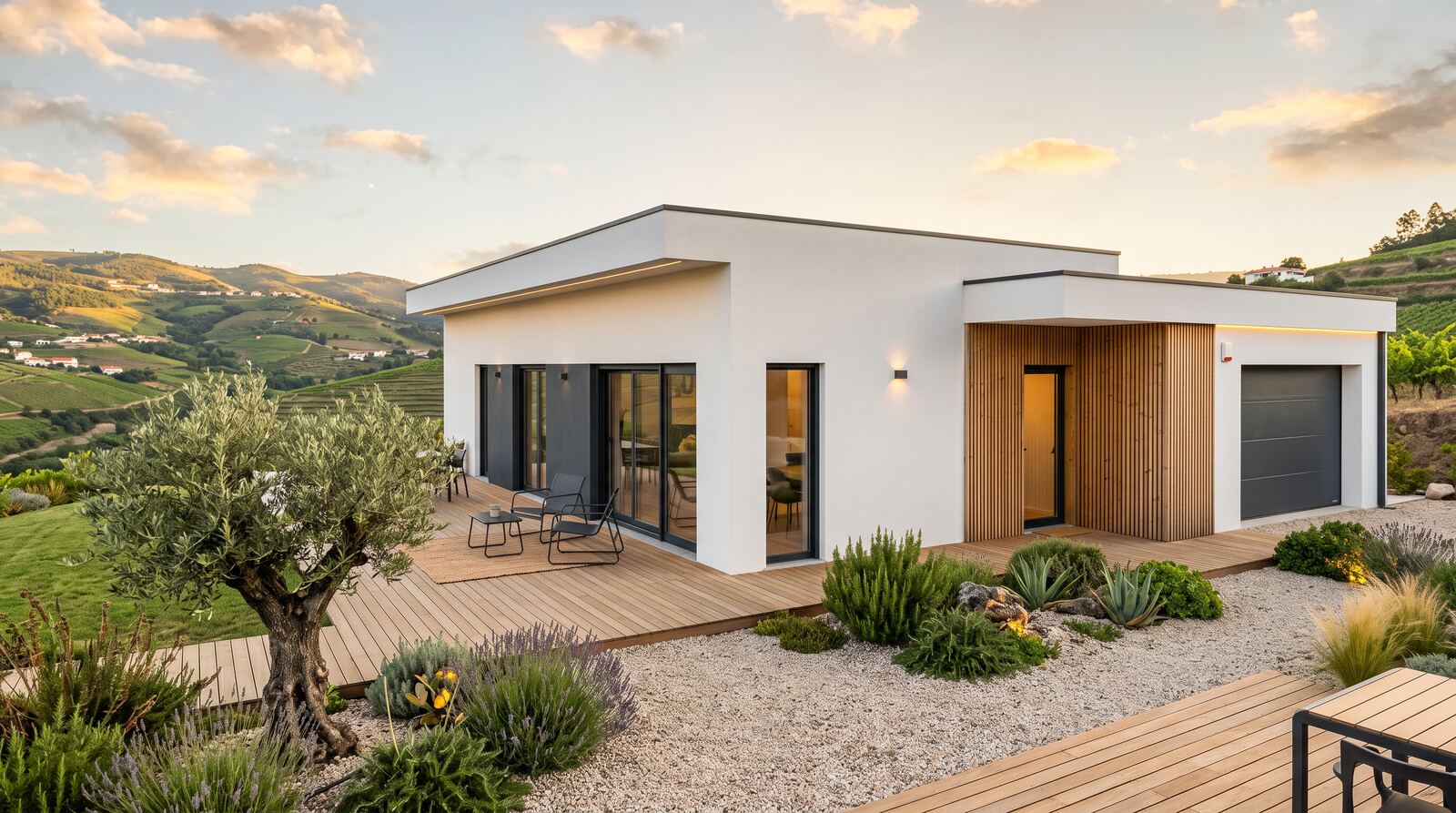 Modelo Guimarães — casa modular LSF branco e antracite