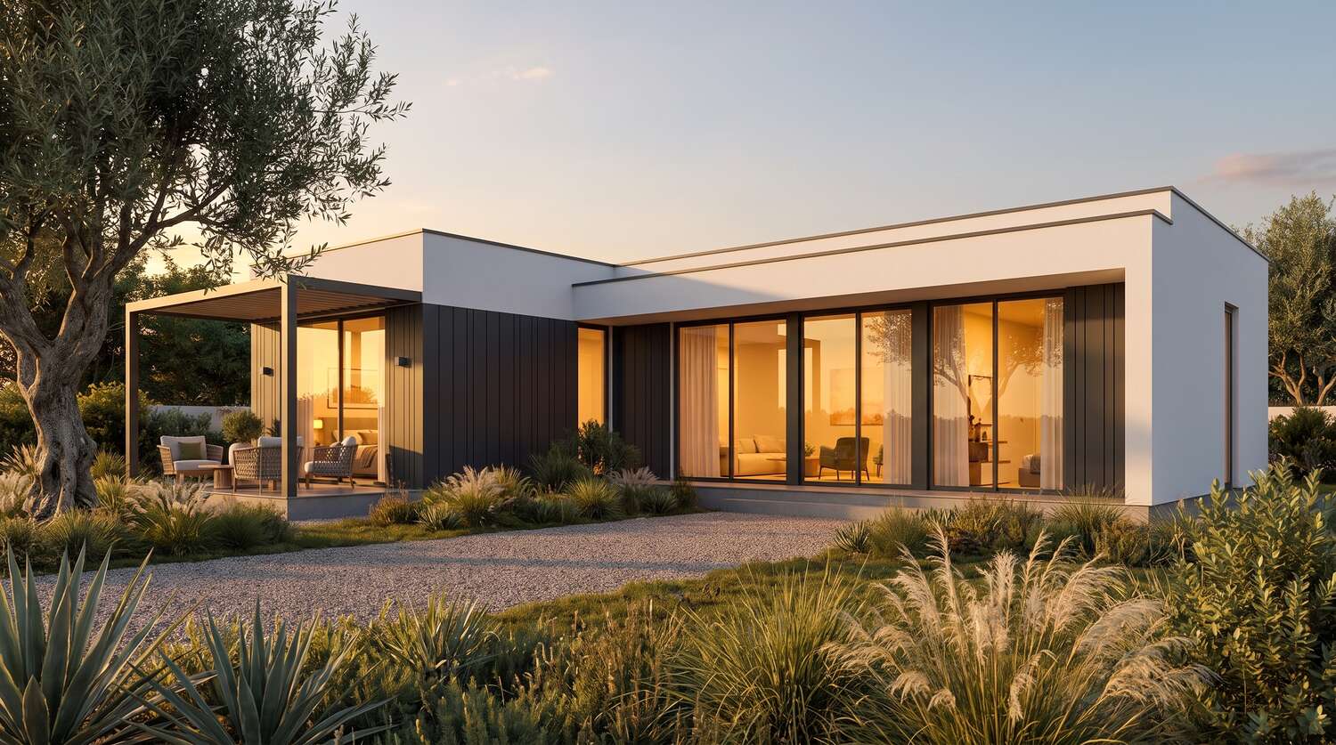Modelo Leiria — casa modular LSF branco e antracite