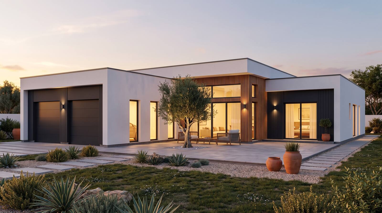 Modelo Mafra — casa modular LSF branco e antracite