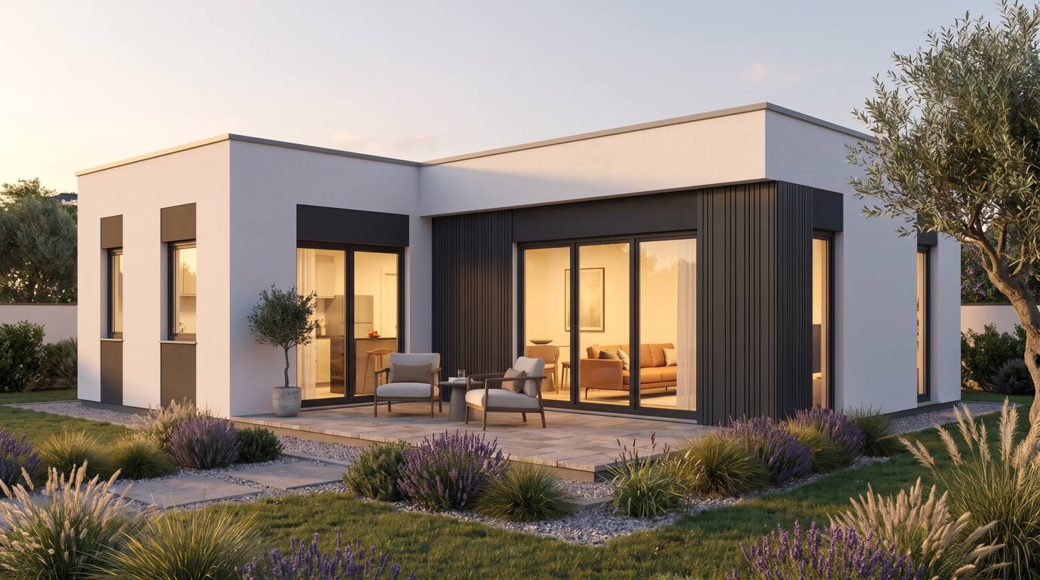 Modelo Marinha — casa modular LSF branco e antracite