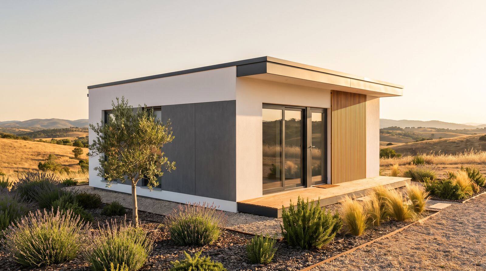 Modelo Odemira — casa modular LSF branco e antracite