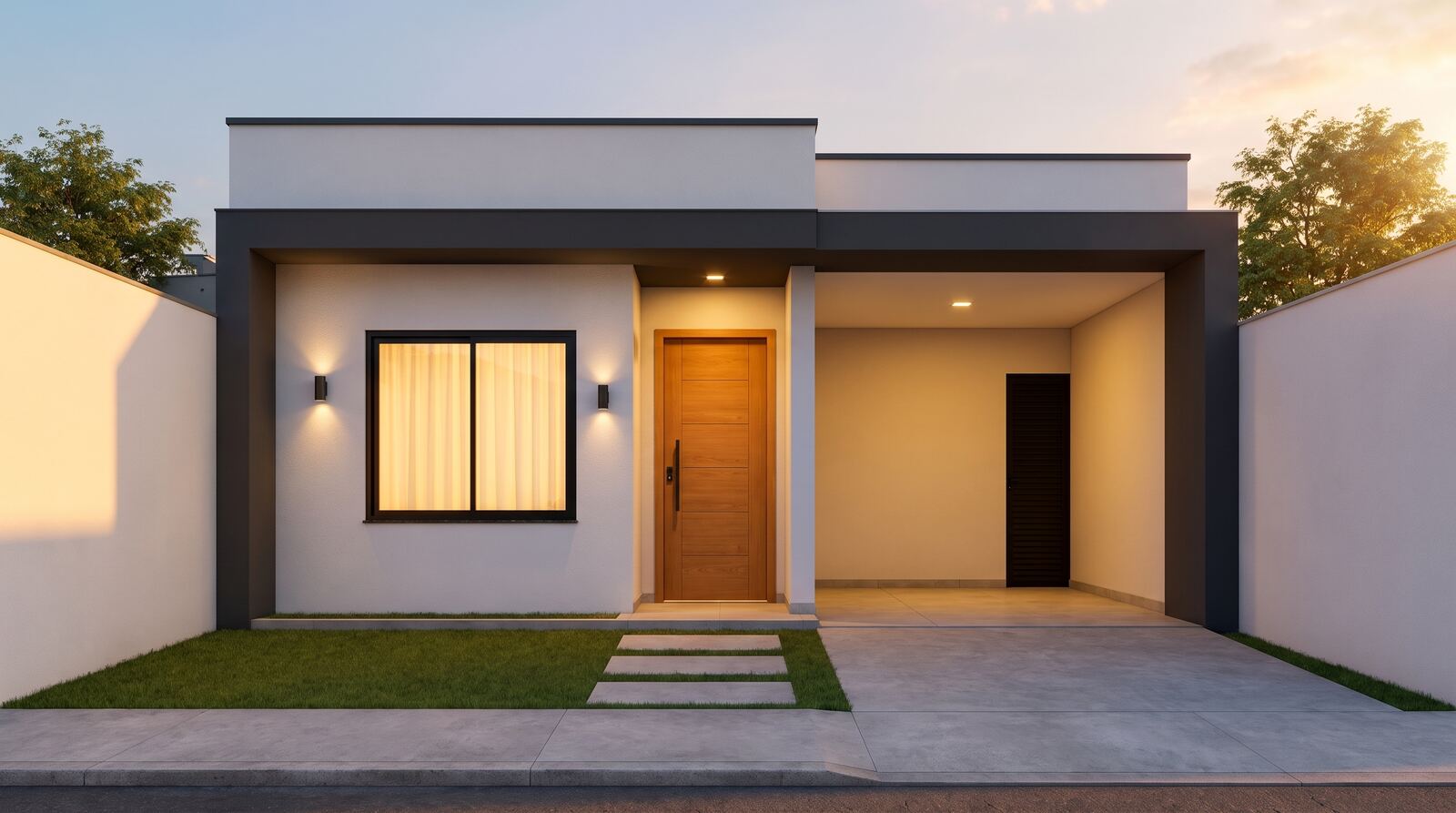 Modelo Pombal — casa modular LSF branco e antracite