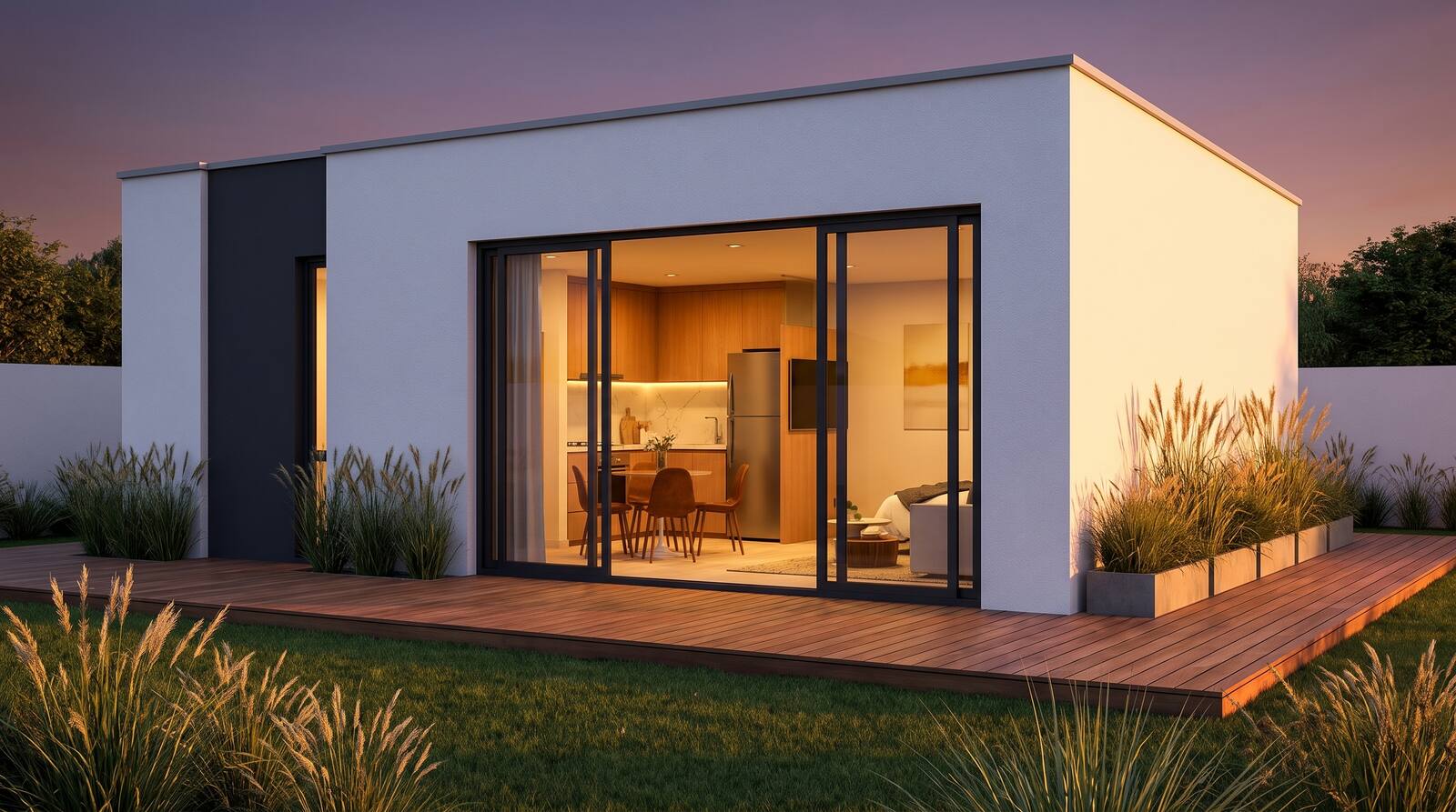 Modelo Sines — casa modular LSF branco e antracite