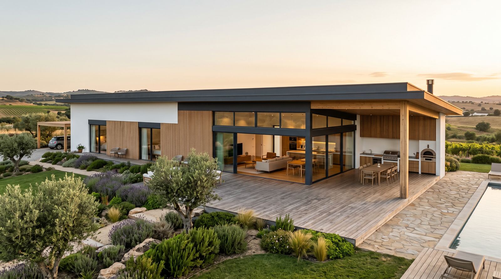 Modelo Tróia — casa modular LSF branco e antracite