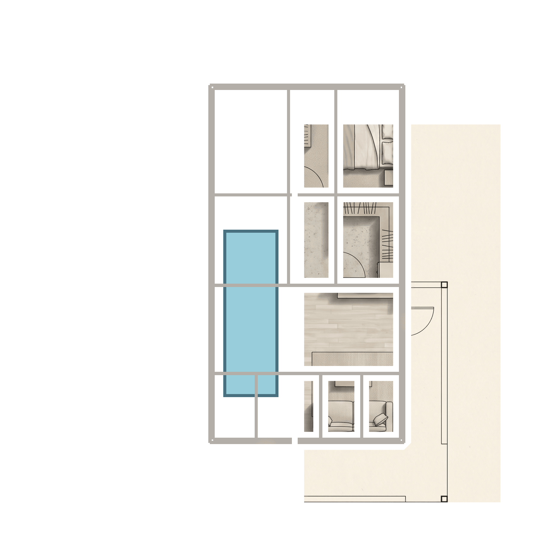 Planta humanizada do modelo Vilamoura — casa modular T3